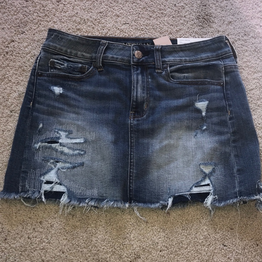 distressed jean skirt